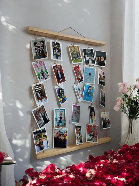 Miracix MRCKLT42 Mandallı İpli Işıklı Fotoğraf Askısı, Ledli Anı Duvarı, Ahşap Fotoğraf Çerçevesi
