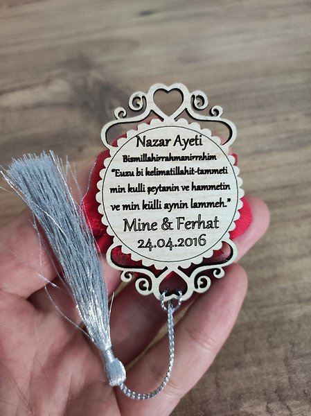 Ahşap Nazar Ayeti Söz, Nikah, Nişan, Kına, Düğün Magneti – Hediyelik Magnet 15 Adet