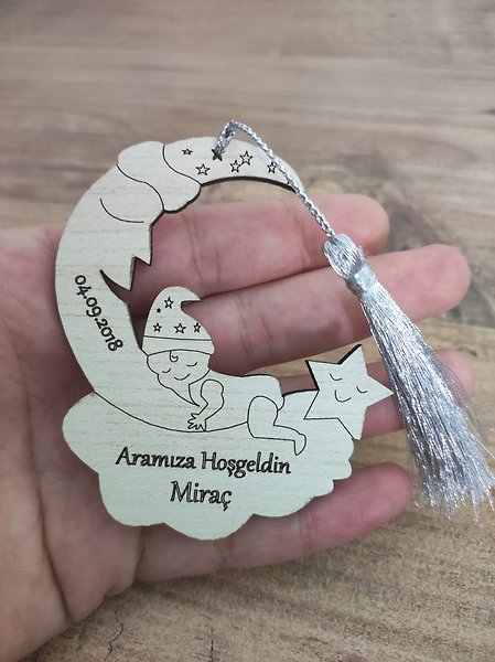 Ahşap Ay Dede İsim Yazılı Magneti, Mevlit, Sünnet, Yenidoğan Hediyelik 15 Adet
