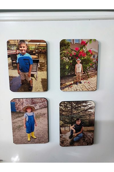 MRC34BS 12 Adet Kişiye Özel Ahşap Üzerine Resim Baskılı Buzdolabı Magneti 7X9.5 cm (Fotoğraf Dahil)