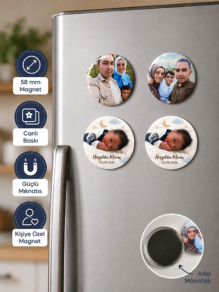 Kişiye Özel Rozet Magnet 10'lu Set 58 mm | Fotoğraflı Rozet Magnet | Resimli Buzdolabı Magneti