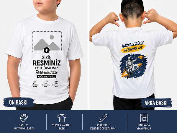 MRCXTS01 Kişiye Özel Fotoğraf Baskılı Beyaz Tişört – Yazılı Resimli Unisex Tshirt 11 - 12 Yaş-Çift Yön Baskı