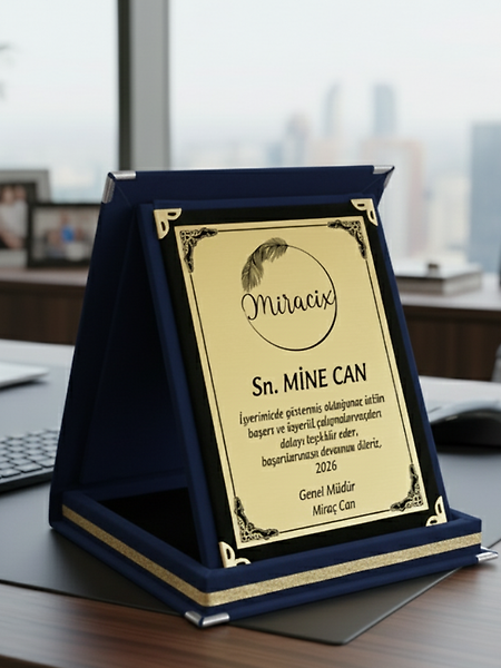 MİRACİX BS73 Kırmızı Kadife Plaket 12x16 cm – Kişiye Özel İsim, Resim ve Metin Baskılı Ödül Plaketi