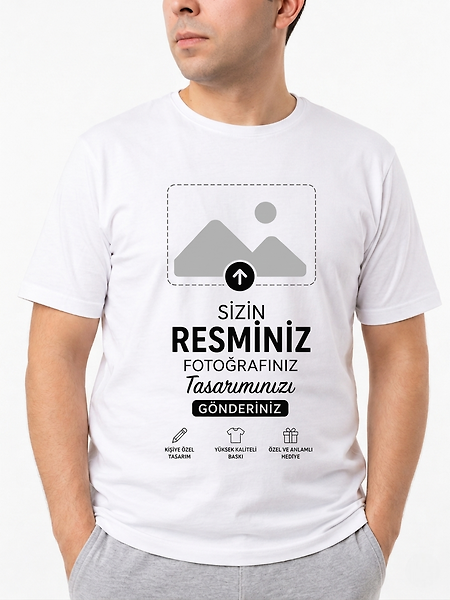 MRCXTS01 Kişiye Özel Fotoğraf Baskılı Beyaz Tişört – Yazılı Resimli Unisex Tshirt L-Tek Yön Baskı