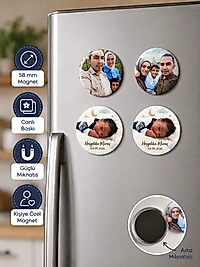 Kişiye Özel Rozet Magnet 10'lu Set 58 mm | Fotoğraflı Rozet Magnet | Resimli Buzdolabı Magneti