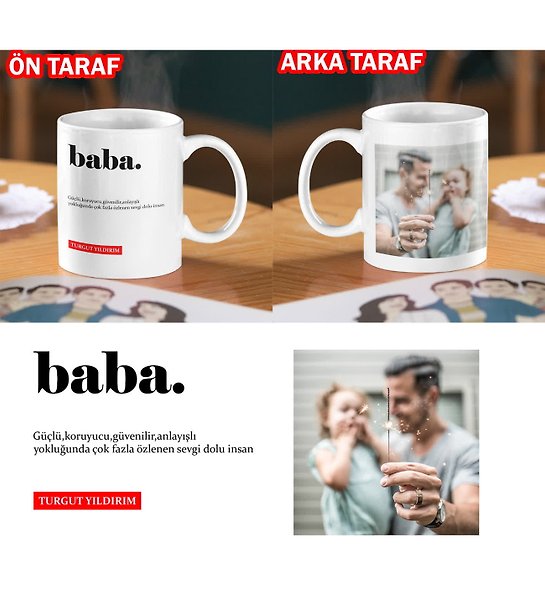 Miracix BBA0702 Babalar Gününe Özel Fotoğraf, İsim ve Yazı Baskılı Beyaz Kupa Bardak Hediyelik