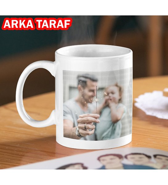 Miracix BBA0703 Babalar Gününe Özel 2 Fotoğraf Baskılı Beyaz Kupa Bardak Hediyelik