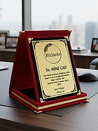 MİRACİX BS73 Kırmızı Kadife Plaket 12x16 cm – Kişiye Özel İsim, Resim ve Metin Baskılı Ödül Plaketi