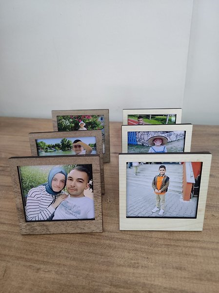 Miracix MRCTPTN54 Toptan Ahşap Renkli (Fotoğraf Dahil) Polaroid Mini Fotoğraf Çerçevesi - 9x9cm Kahverengi-10 Adet