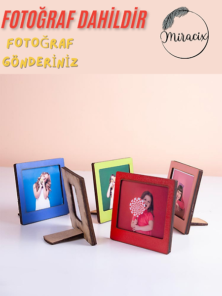 Miracix MRCTPTN54 Toptan Ahşap Renkli (Fotoğraf Dahil) Polaroid Mini Fotoğraf Çerçevesi - 9x9cm Kahverengi-10 Adet