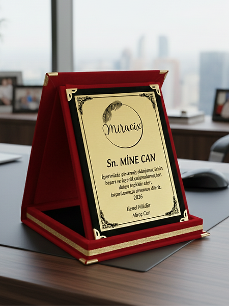 MİRACİX BS72 Kırmızı Kadife Plaket 9x12 cm – Kişiye Özel İsim, Resim ve Metin Baskılı Ödül Plaketi Kırmızı