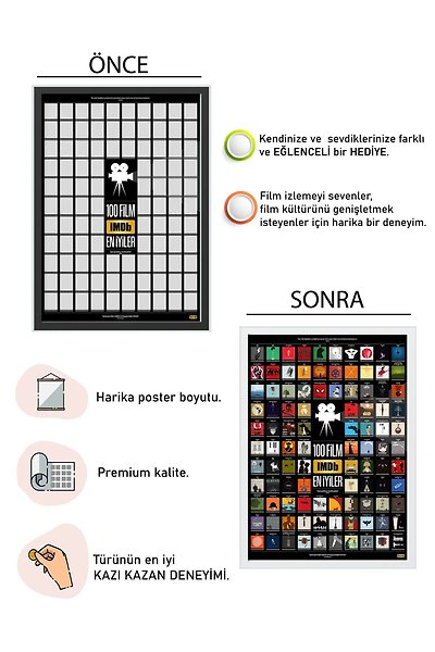 Miracix MRCKLT35 IMDB TOP 100 Kazıkazan Film Posteri, Kazınabilir Poster, En İyi 100 IMDB Filmi, Hediyelik