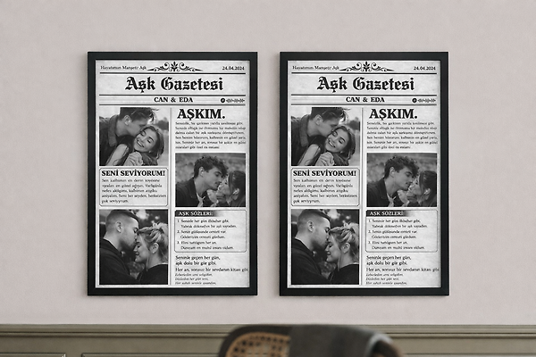 Sevgiliye Özel Aşk Gazetesi Tablosu – Fotoğraflı ve Kişisel Anı Gazetesi 1 Adet