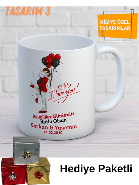 Miracix MRCSVG698 2 Adet Sevgililer Gününe Kişiye Özel, Baskılı Kupa Bardak Resimli Tasarım 1 Adet