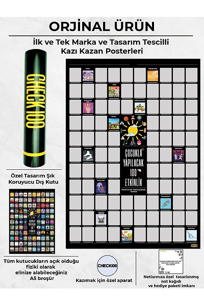 Miracix MRCKLT36 Çocukla Yapılacak 100 Etkinlik, Kazı Kazan Poster, Eğitici Oyuncak, Eğitici Aktivite