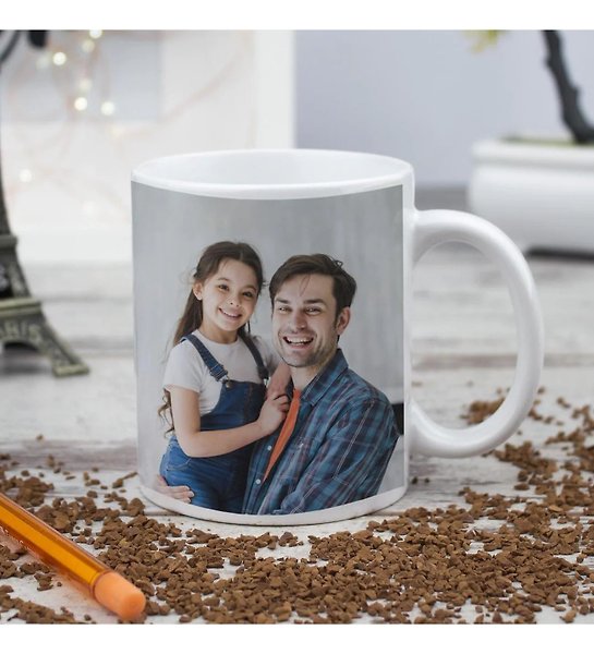 Miracix BBA0703 Babalar Gününe Özel 2 Fotoğraf Baskılı Beyaz Kupa Bardak Hediyelik