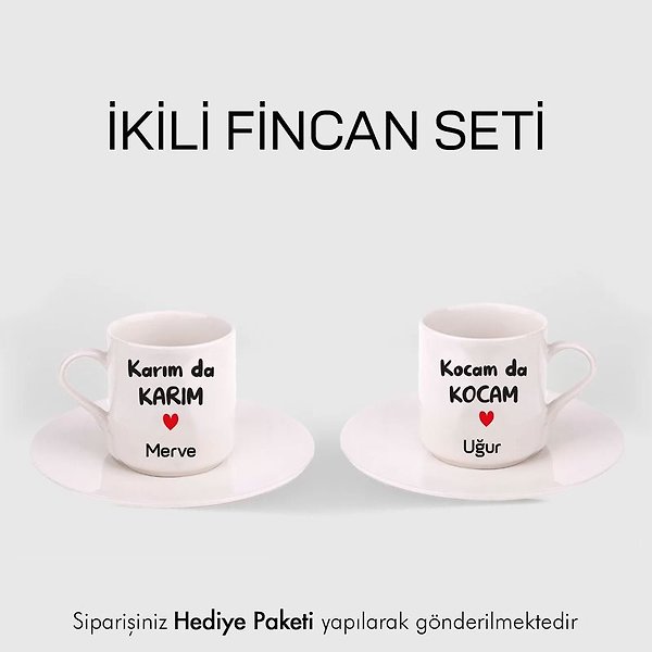 Miracix MRCKLT63 Kişiye Özel Resimli Fotoğraf Baskılı İsimli 2 Li Türk Kahvesi Fincanı Seti